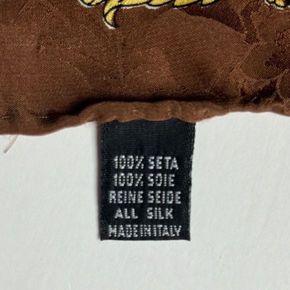Silk Square Scarf Italy Brown Gold Cream Baroque - Picture 11 of 13